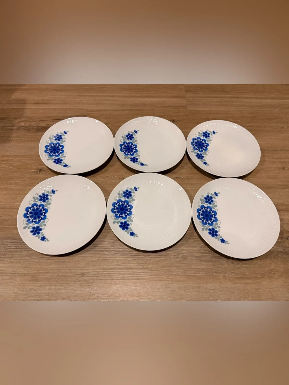 Mitterteich mid century Salad Plates with Blue Floral Accent - Set of 6